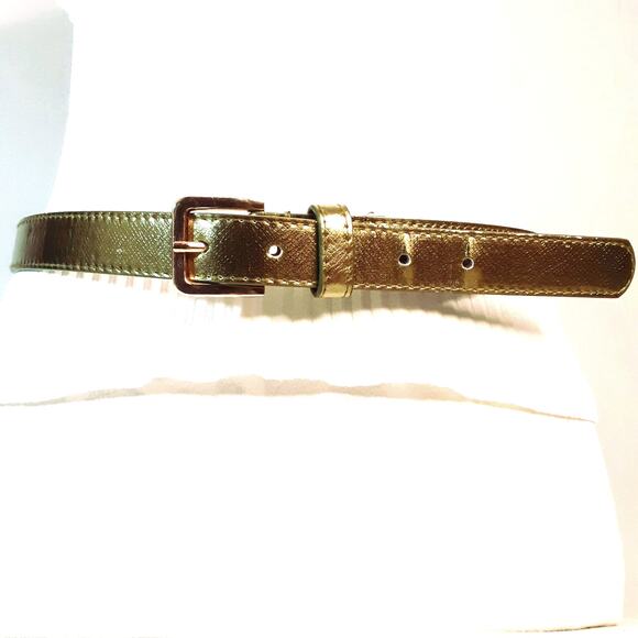 Metallic Olive Green Belt Womens Medium Waist Textured Pattern - Picture 2 of 12